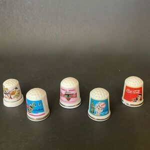Lot of (5) Collectible Thimbles COKE. CHERRY SMASH Bird Japan Sewing Souvenir‎